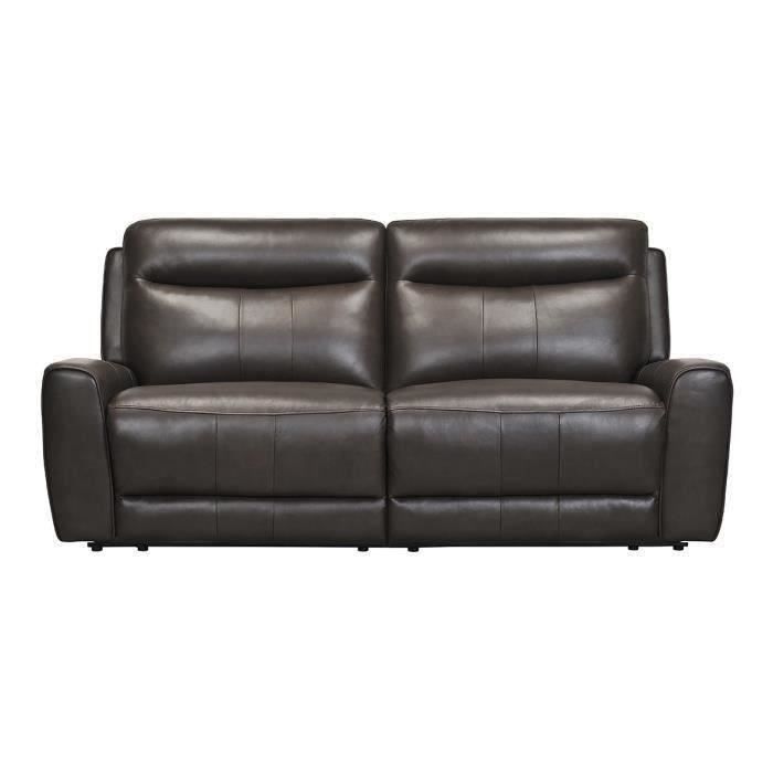 DOVER Canapé 3 places relax electrique Marron - Cuir de vachette - L 196 x P 95 x H x 94 cm