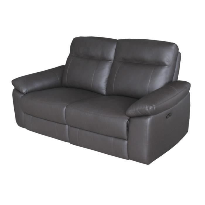 LEONARA Canapé 3 places dont 2 relax électriques - Cuir Marron - L 204 x P 96 x H 102 cm