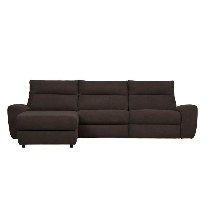 VILLE Canapé d'angle gauche relax électrique - Tissu Marron - L 290 x P 160 x H 92 cm