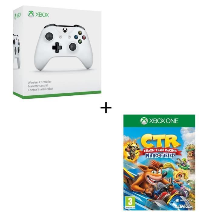 Manette sans fil Xbox One blanche compatible PC + Crash Team Racing Nitro Fueled Jeu Xbox One