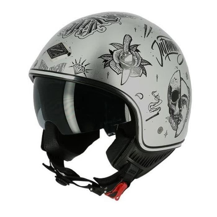ASTONE Casque moto Jet mini 66 Flash tatoo - Gris argenté brillant