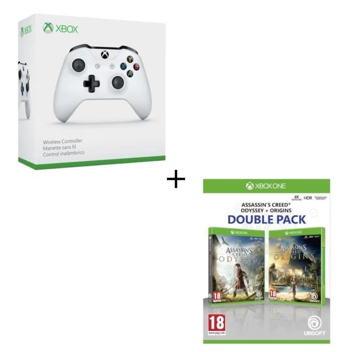 Manette sans fil Xbox One blanche compatible PC + Compilation Assassin's Creed Origins + Assassin's Creed Odyssey Jeux Xbox One