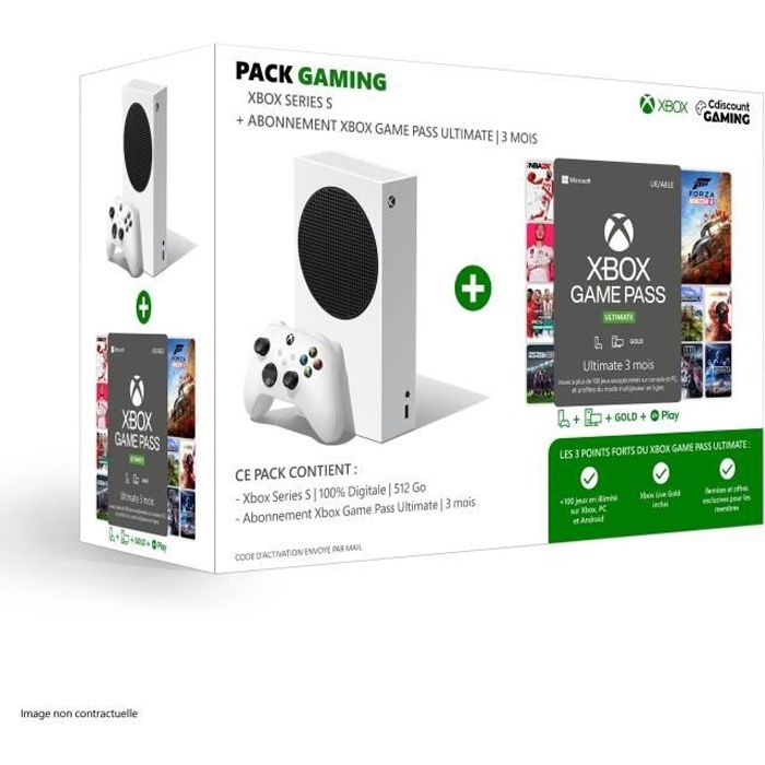 Pack Console Xbox Series S - 512Go + Xbox Game Pass Ultimate 3 Mois (+ de 100 jeux en illimité - EA Play et Xbox Live Gold inclus)