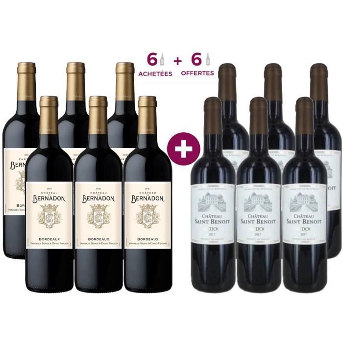 6 Château De Bernandon 2017 Bordeaux ACHETEES = 6 Château Saint Benoit 2017 Médoc OFFERTES - Vin rouge de Bordeaux