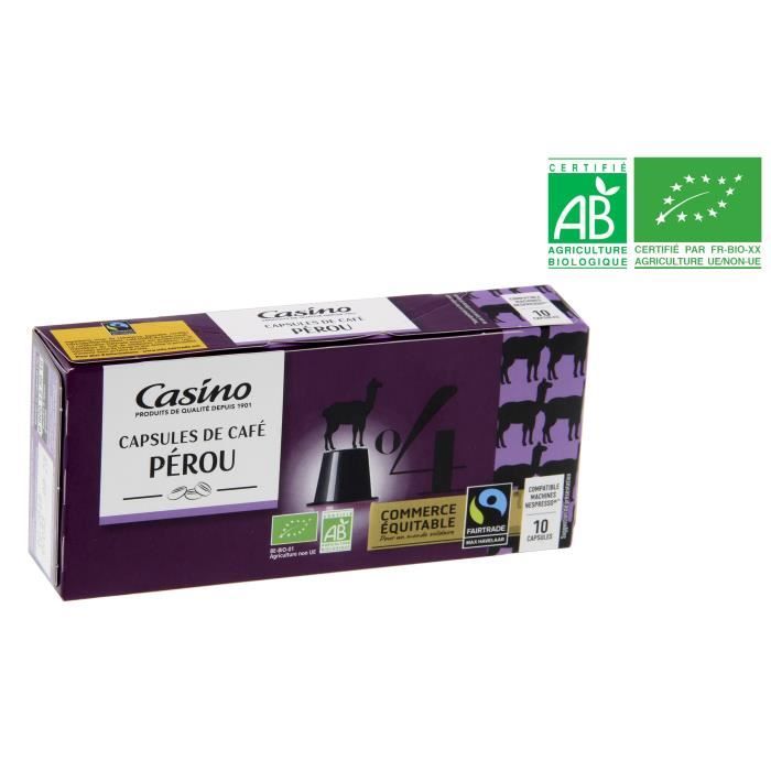 CASINO Capsules de Café ETHIOPIE Bio Commerce équitable 10 capsules compatibles Nespresso