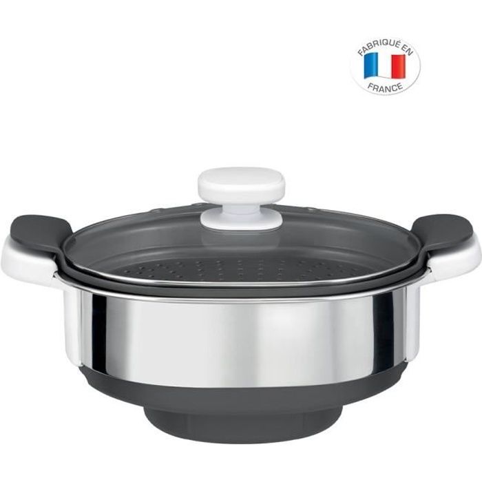 MOULINEX XF384B10 Accessoire cuiseur vapeur pour robot cuiseur Companion + couv verre, 2 niveaux de cuisson supplémentaires