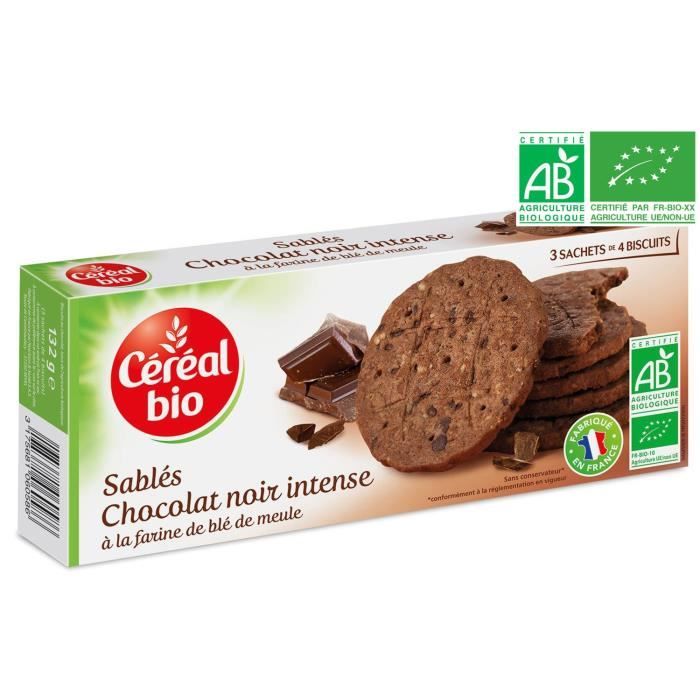 CEREAL BIO Biscuits sablés au chocolat noir intense Bio - 132 g
