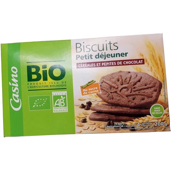 CASINO Biscuits Petit déjeuner céréales et pépites de chocolat - 200 g