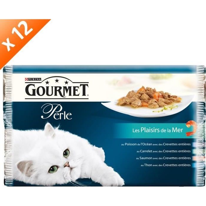 GOURMET PERLE Les Plaisirs de la Mer Multivariétés - 4 x 85 g (x12) - Pour chat adulte