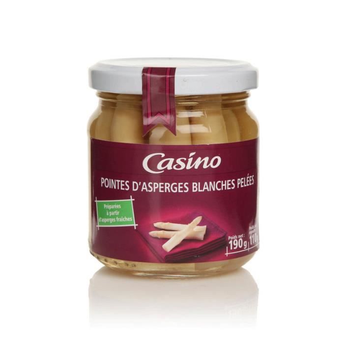 CASINO Bocal de Pointes d'asperges blanches pelées 110g