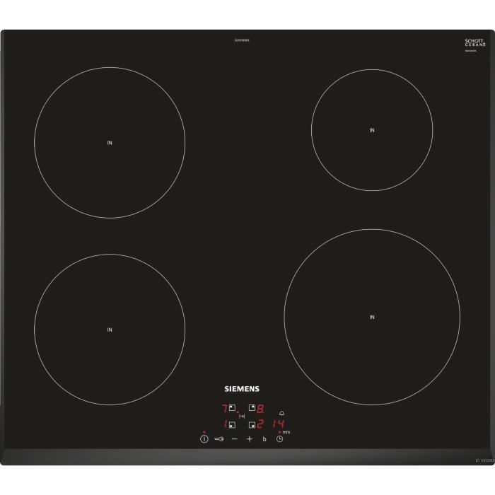 SIEMENS EU651BEB1E Table de cuisson induction - 4 zones - 4600W max - L59,2 x P52,2cm - Revêtement verre - Coloris noir