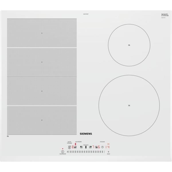 SIEMENS EX652FEB1F - Table de cuisson à induction - 4 zones - 7400W - L59,2 x P52,2cm - Revêtement verre - Blanc