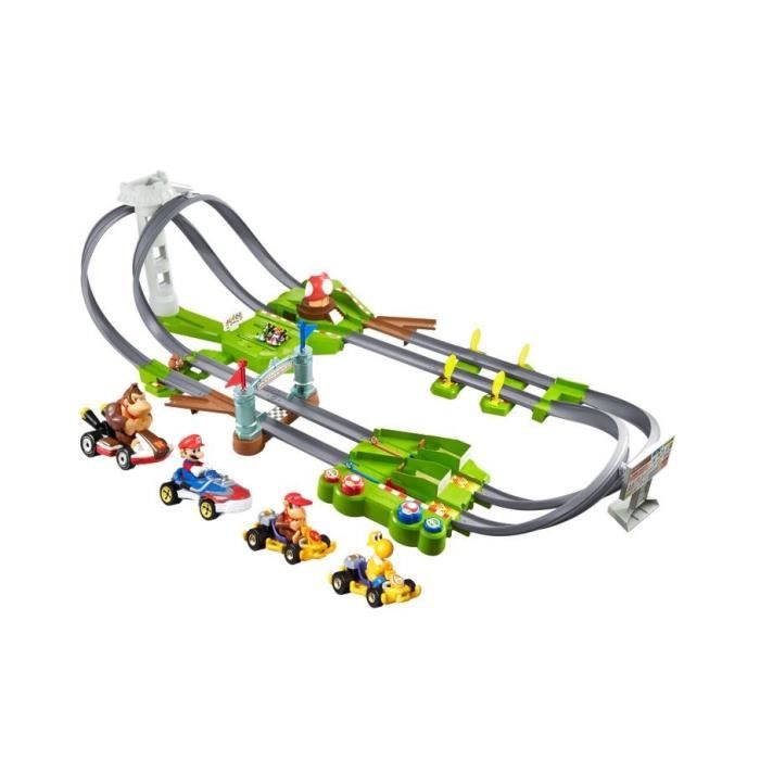 Hot Wheels - Pack Circuit Deluxe Mario Kart et 4 Petites Voitures - Circuit et Mini Véhicules - 5 ans et +