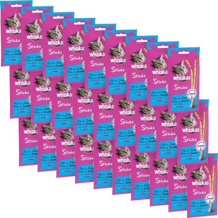 WHISKAS Friandises Sticks - Au saumon - Pour chat - 84 x 6 g