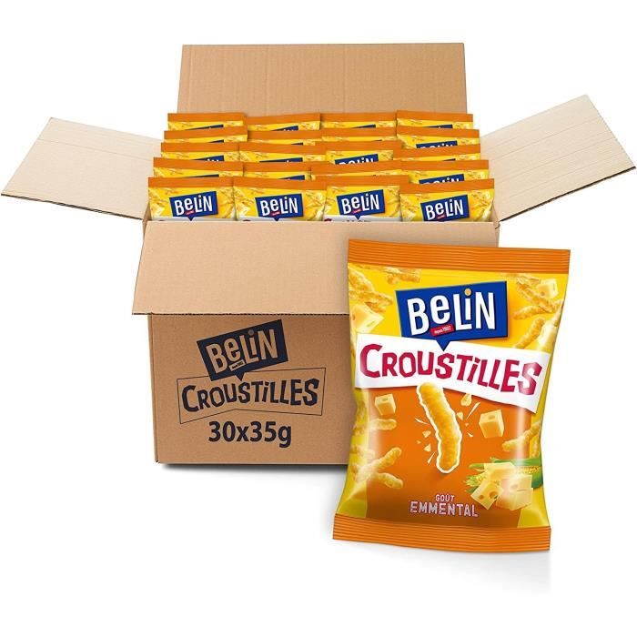 Belin - Biscuit apéritif Croustilles Fromage - Goût Emmental - Format Pocket facile à emporter - Pack de 30 sachets de 35g