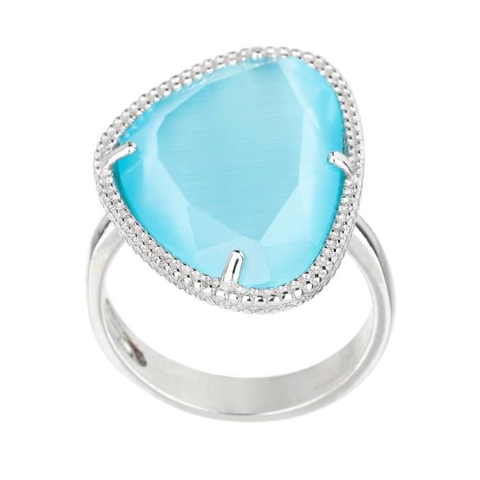 LA BELLE VIE Bague Argent 925 Rhodié Œil de chat Bleu Serti et Griffé Femme
