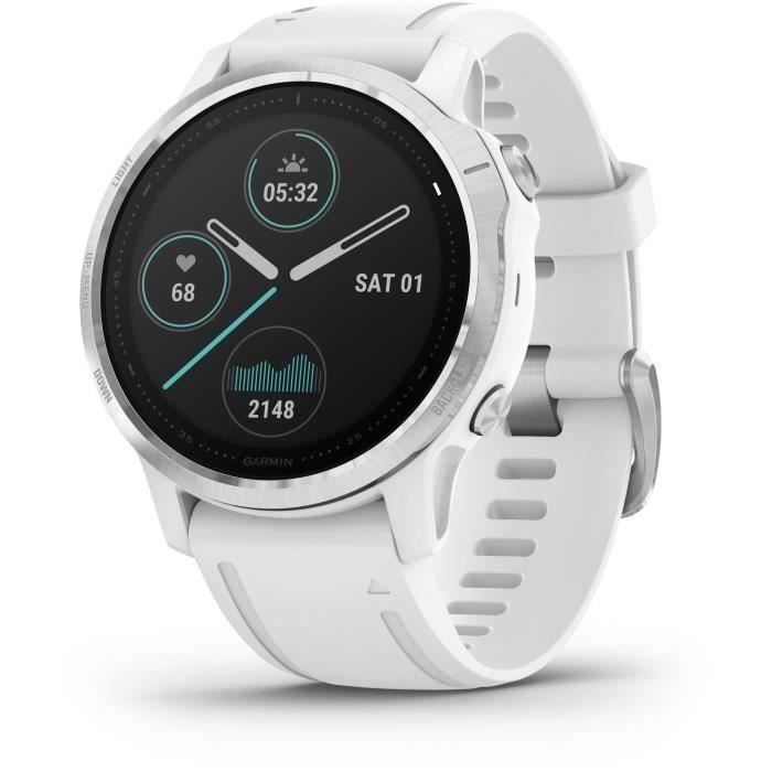 Garmin fenix 6S - Montre GPS multisports haut de gamme - Silver avec bracelet blanc