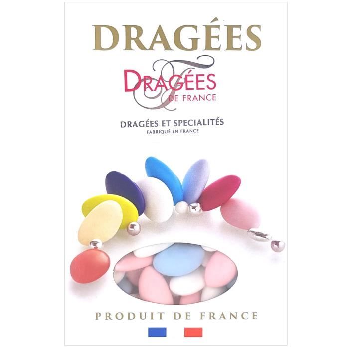 DRAGEES DE FRANCE Dragées Avola Trèfles - Blanc, bleu et rose - 28% d'amande - 1 kg