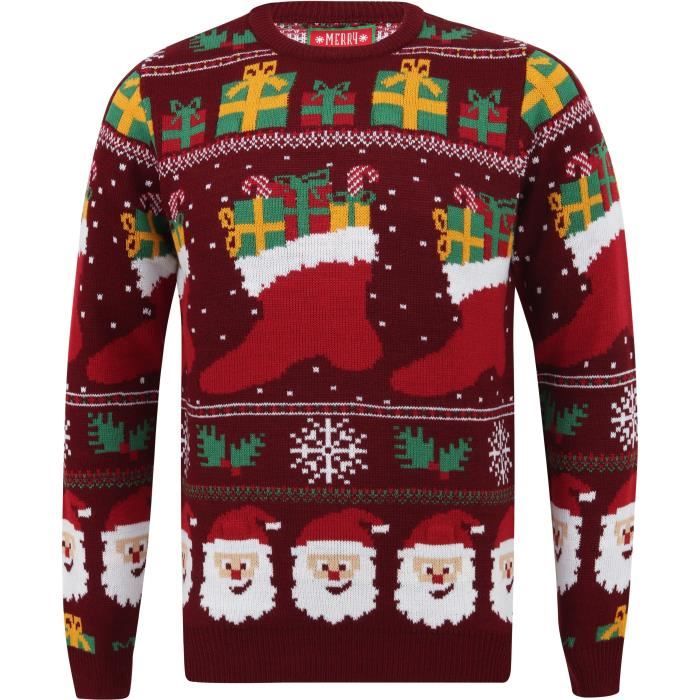 Pull de Noël Jacquard à Leds Rouge Bordeaux Homme