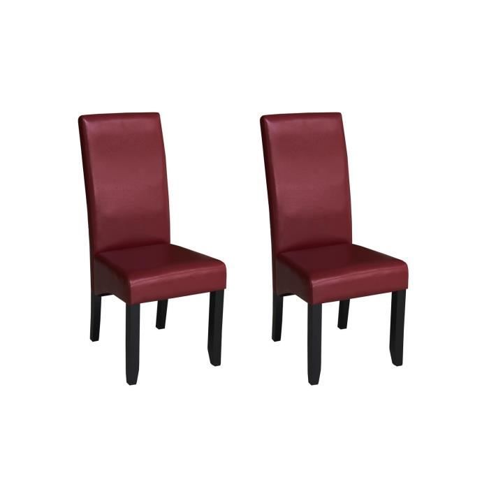CUBA Lot de 2 chaises de salle à manger - Simili bordeaux - Style contemporain - L 48 x P 64 cm