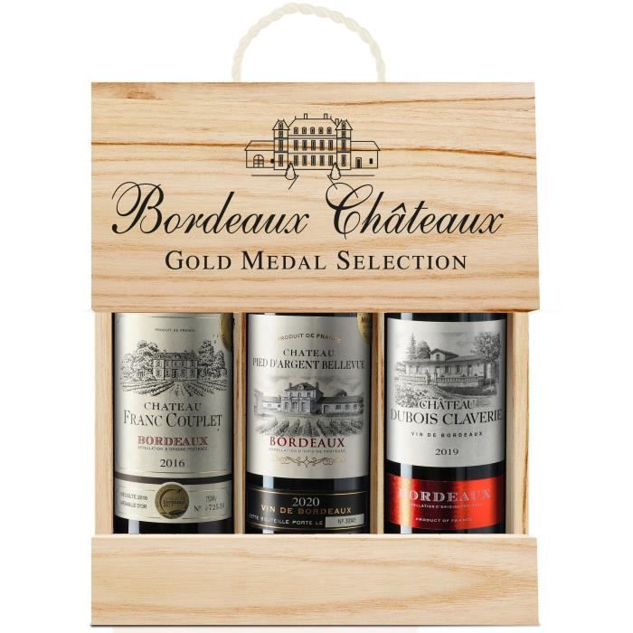 Coffret AOP Bordeaux Médailles d'Or : Château Dubois Claverie 2019, Château Pied d'Argent Bellevue 2020, Château Franc Couplet 2016