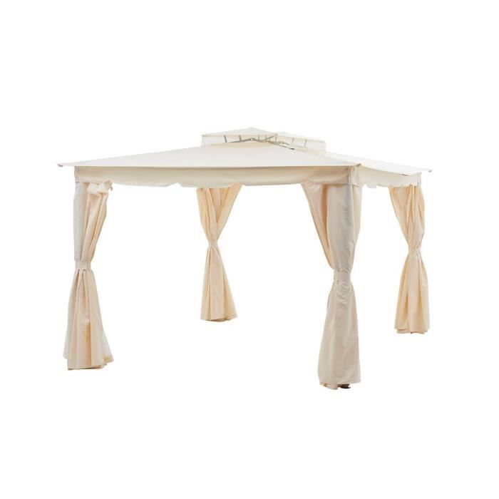 Gazebo - 3 x 4 m - Avec Rideaux - Structure Aluminium & Toile Polyester - Beige