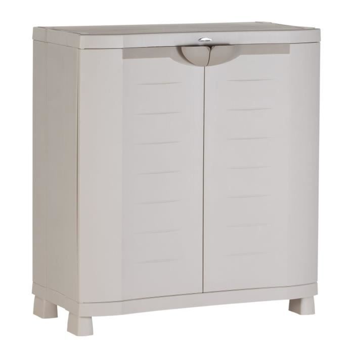 SPACESAVER 90 PLASTIKEN Armoire basse 2 portes avec étagères - l 90 x p 45 x h 100 cm - Gamme Space SAVER - Intérieur et Extérieur