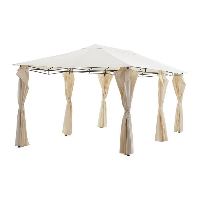 Gazebo - 3 x 6 m - Avec Rideaux - Structure Acier & Toile Polyester - Beige