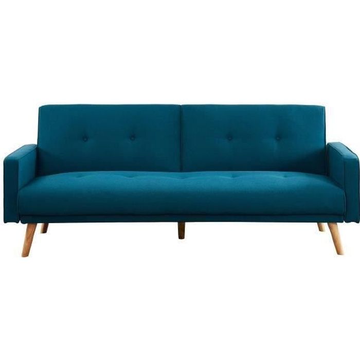Canapé droit 3 places Bleu Tissu Pas cher Design