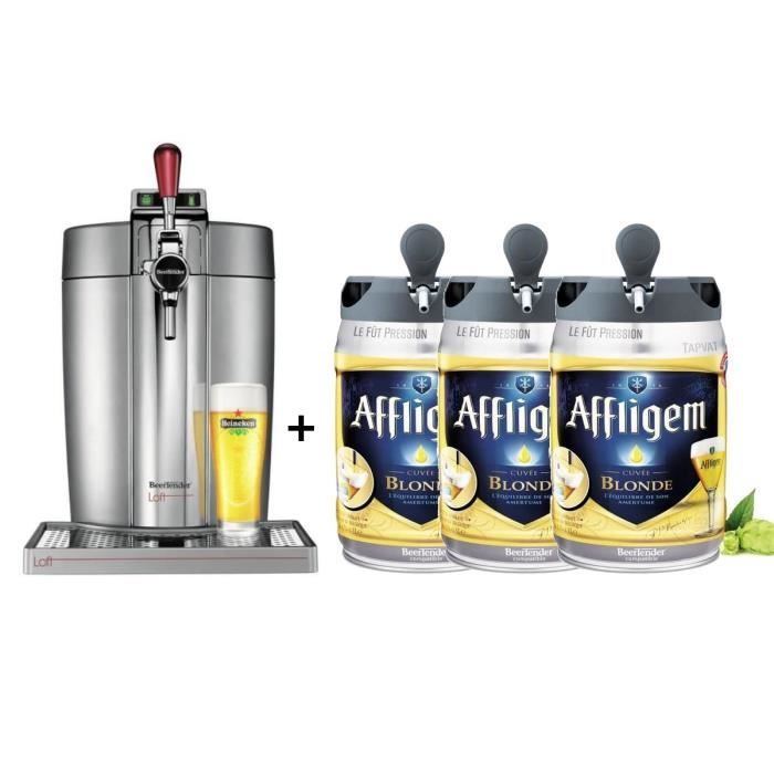 KRUPS Tireuse à bière Beertender - VB700E00 - Compatible fûts 5 L - Chrome + 3 fûts de bière blonde 5L AFFLIGEM