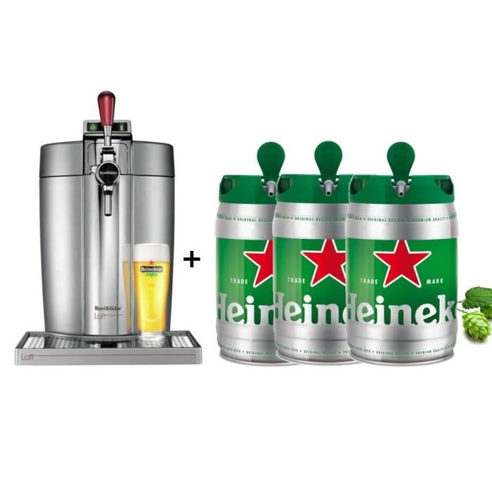 KRUPS Tireuse à bière Beertender - VB700E00 - Compatible fûts 5 L - Chrome + 3 fûts de bière 5L HEINEKEN