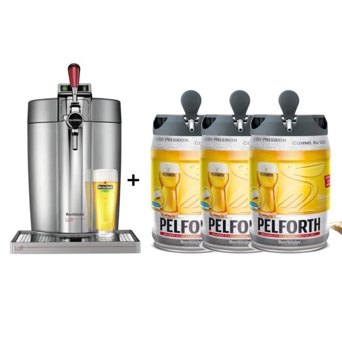 KRUPS Tireuse à bière Beertender - VB700E00 - Compatible fûts 5 L - Chrome + 3 fûts de bière blonde 5L PELFORTH