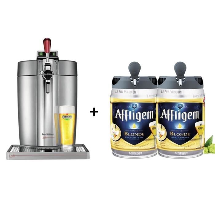 KRUPS Tireuse à bière Beertender - VB700E00 - Compatible fûts 5 L - Chrome + 2 fûts de bière blonde 5L AFFLIGEM