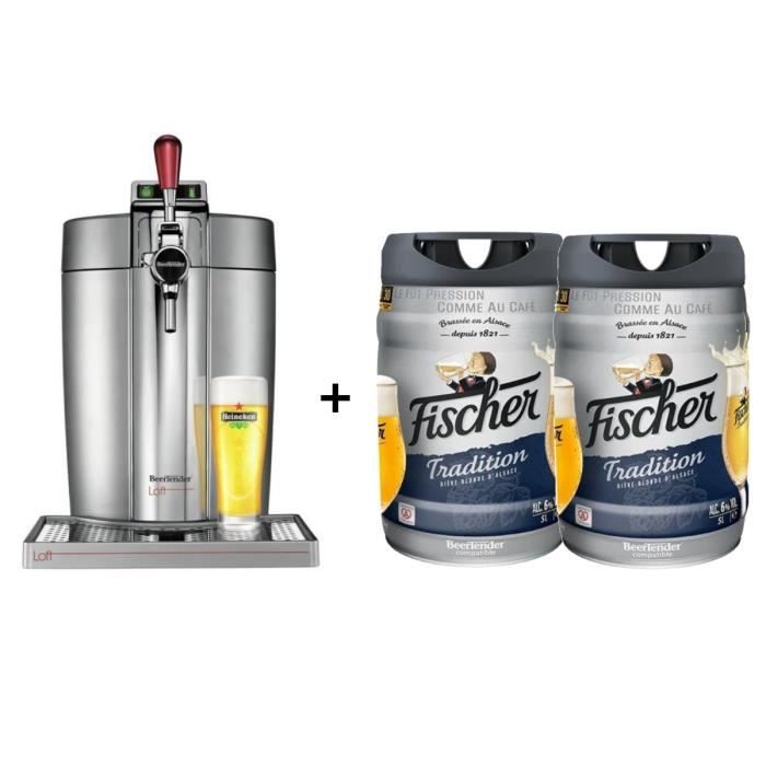 KRUPS Tireuse à bière Beertender - VB700E00 - Compatible fûts 5 L - Chrome + 2 fûts de bière blonde 5L FISCHER TRADITION