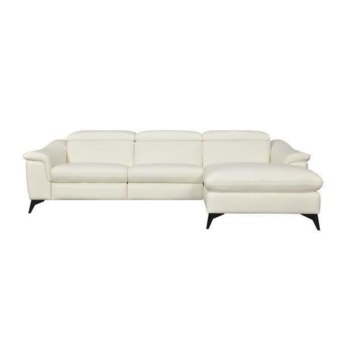 HOUSTON Canapé d'angle droit 1 place relax électrique Beige - Cuir de vachette - L 268 x P 103 x H x 76 cm