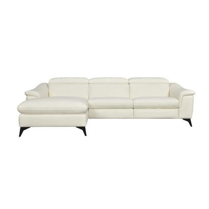 HOUSTON Canapé d'angle gauche 1 place relax électrique Beige - Cuir de vachette - L 268 x P 103 x H x 76 cm