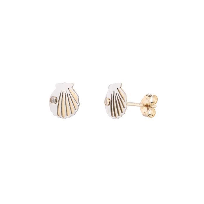 YSORA - Boucles D'Oreilles Coquillage en Or Bicolore 9 Carats - Enfant