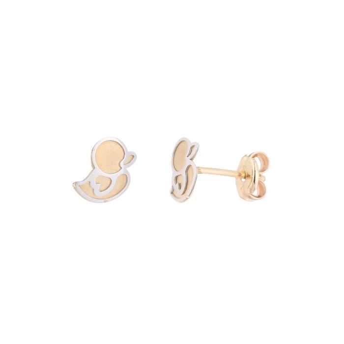 YSORA - Boucles D'Oreilles Piou Piou en Or Bicolore 9 carats - Enfant