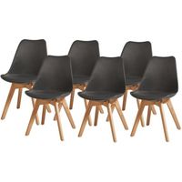 BJORN Lot de 6 chaises pieds en Hêtre - Simili Noir - L 48,5 x P 58 x H 83 cm