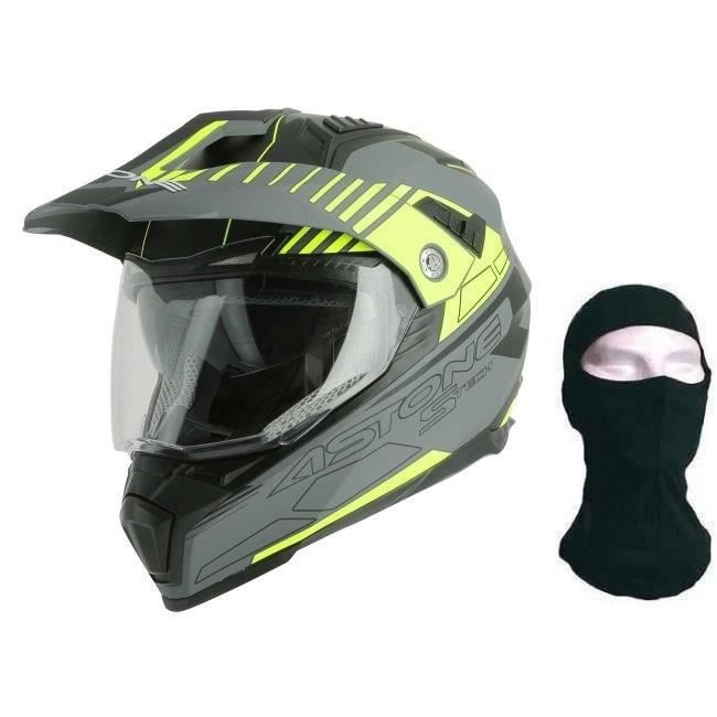 ASTONE Casque Cross Crossmax S Tech + cagoule - Gris et jaune
