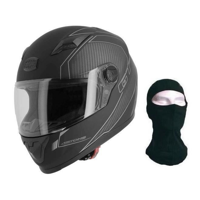 ASTONE Casque Intégral GT2 Karbon + cagoule - Noir et gris