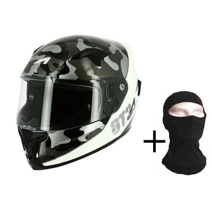ASTONE Casque moto Intégral GT3 Camo + Cagoule - Blanc brillant
