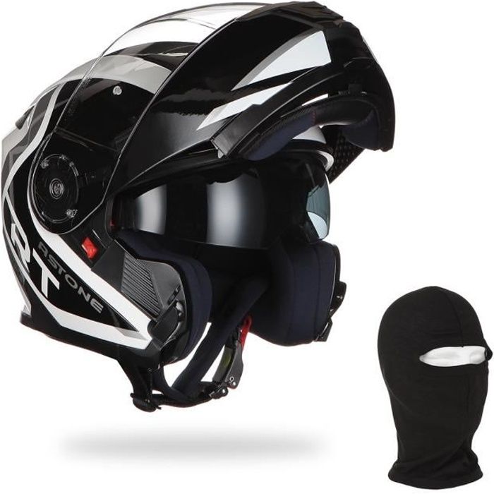ASTONE Casque moto modulable RT1200 King + Cagoule - Noir et blanc