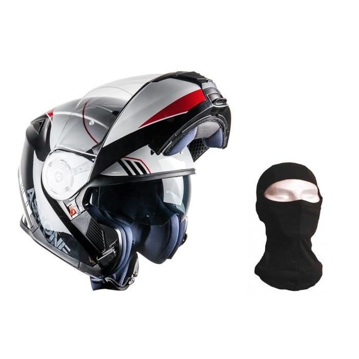 ASTONE Casque Modulable RT1200 Upline Blanc et Rouge + Cagoule