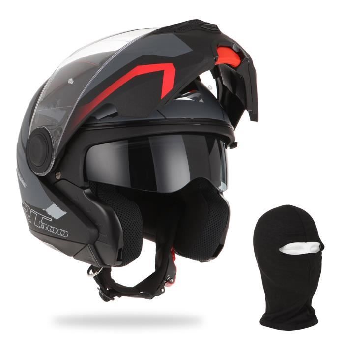 ASTONE Casque Modulable RT800 Energy + cagoule - Noir, rouge et gris