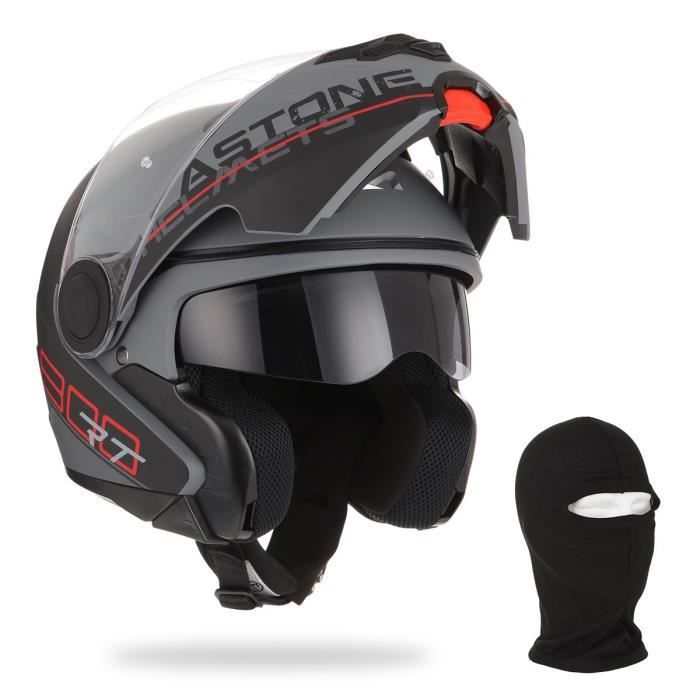 ASTONE Casque Modulable RT800 Linetek + cagoule - Rouge et gris
