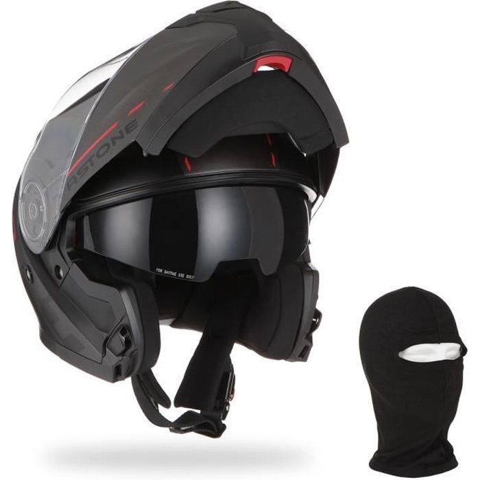 ASTONE Casque moto modulable RT900 Stripe + Cagoule - Noir et rouge