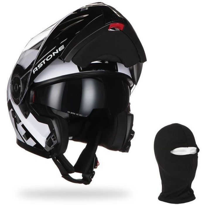 ASTONE Casque moto modulable RT900 Stripe + Cagoule - Blanc et noir