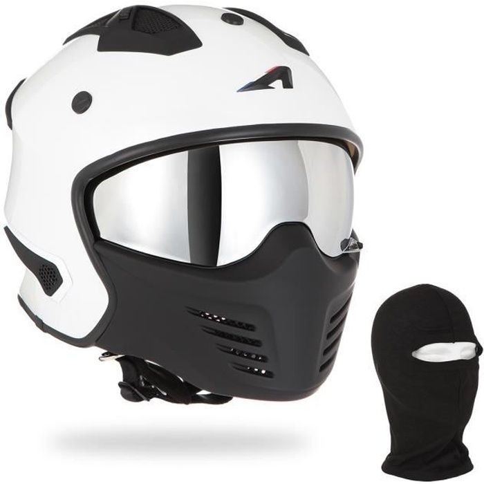 ASTONE Casque moto intégral Elektron + Cagoule - Blanc