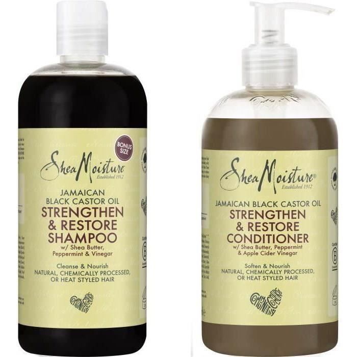 SHEA MOISTURE Kit Beauté Shampoing et Après-Shampoing à l'Huile de Ricin pour cheveux frisés ou ondu